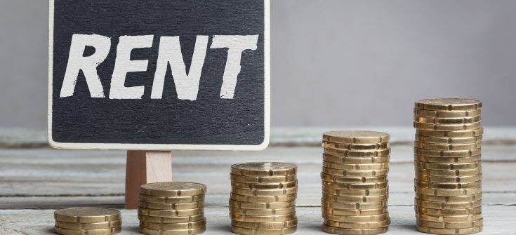 Englisches Wort rent auf Schild, Geld Wachstum